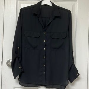 Sheer Black Button Down Blouse